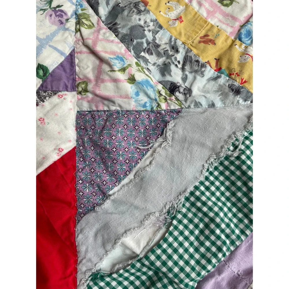 Vintage Handmade Crazy Quilt Multi-Color Patchwork Folk Art Cutter Quilt 74x66